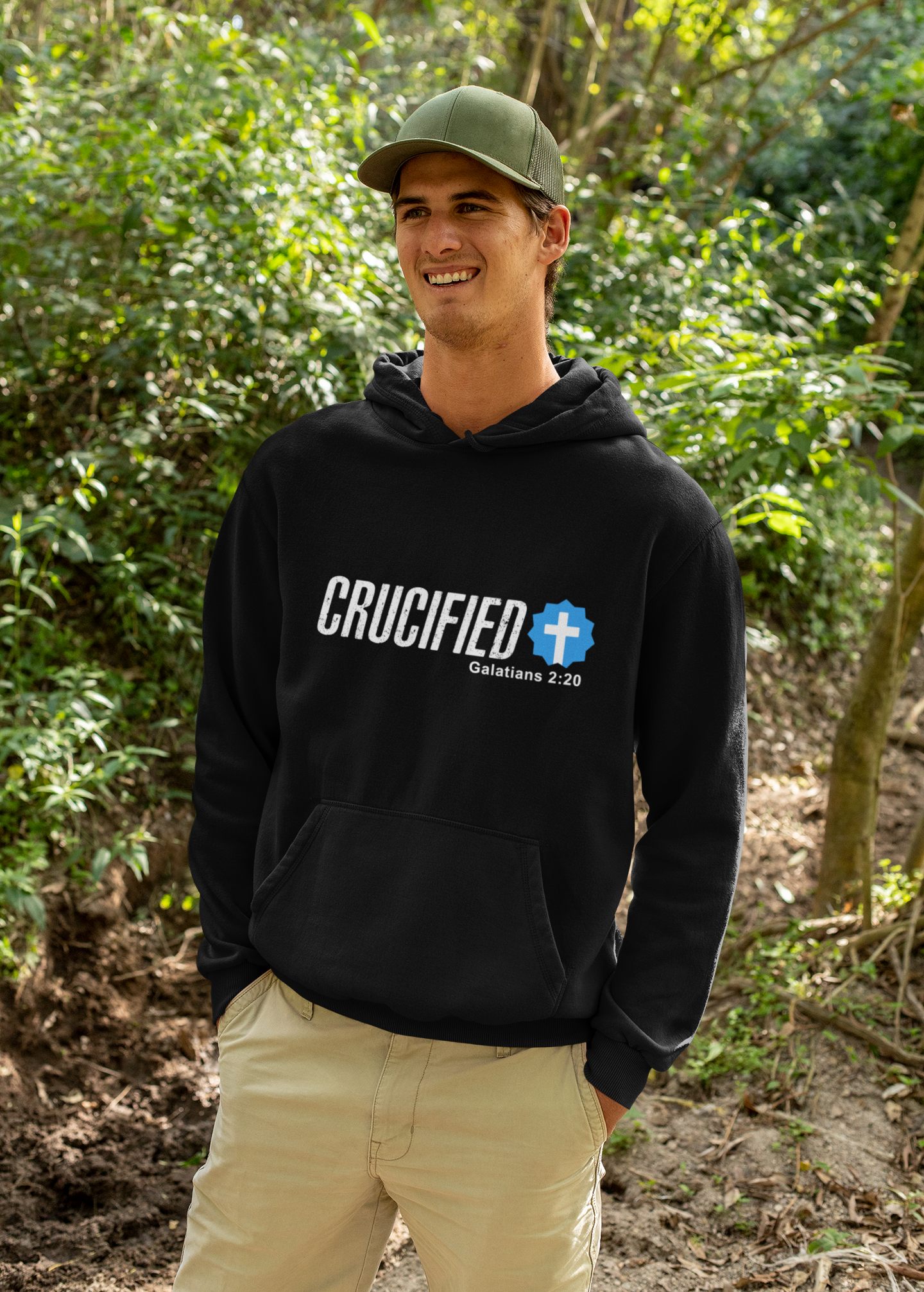 Faith-Inspired Unisex Hoodie - Crucified Design, Cozy Gift for Religious Celebrations, Inspirational Apparel for Men & Women
